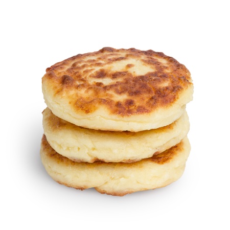 delicious traditional cheese pancakes, isolated on whiteの写真素材