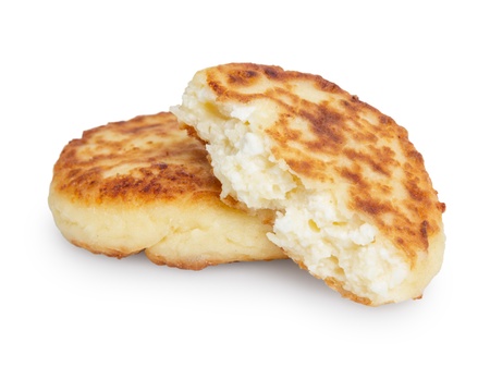 delicious traditional cheese pancakes, isolated on whiteの写真素材