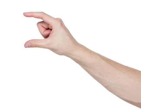 adult man hand to hold paper card, isolated on whiteの写真素材
