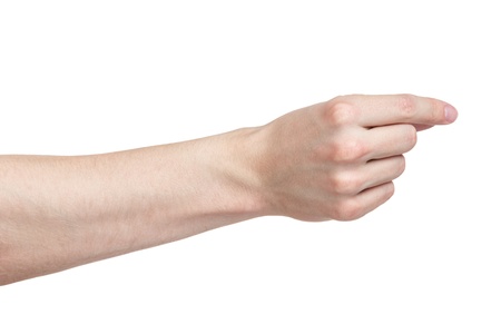 adult man hand to hold paper card, isolated on whiteの写真素材