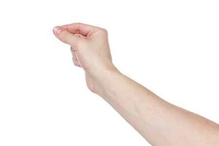 adult man hand to hold paper card, isolated on whiteの写真素材