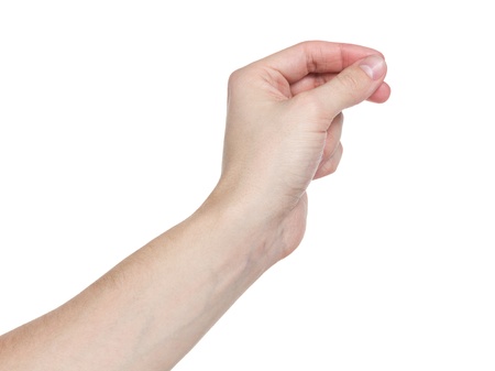 adult man hand to hold paper card, isolated on whiteの写真素材
