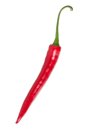 straight red chilli pepper, isolated on whiteの写真素材