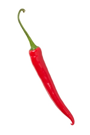 straight red chilli pepper, isolated on whiteの写真素材