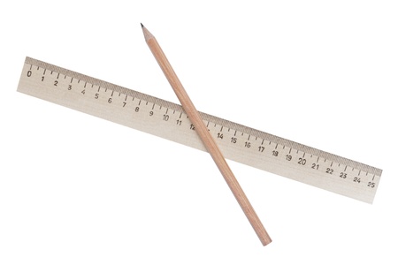 pure wood pencil and ruler, isolated on white backgroundの写真素材