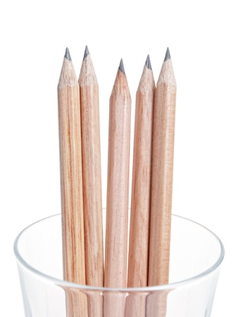 pencils on the glass, isolated on whiteの写真素材
