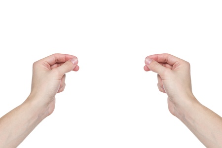 two adult man hands to hold or show something, isolated on whiteの写真素材