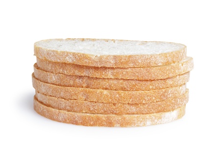 slices of fresh italian ciabatta bread, isolated on whiteの写真素材