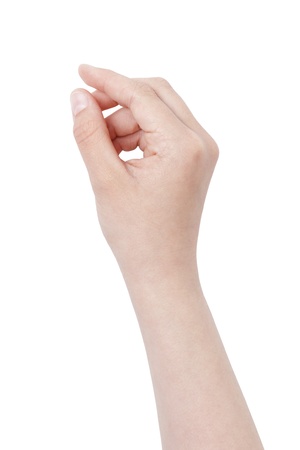 female teen hand to hold something like pen, isolated on whiteの写真素材