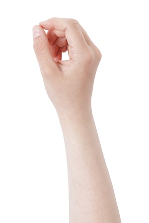 female teen hand to hold something like pen, isolated on whiteの写真素材