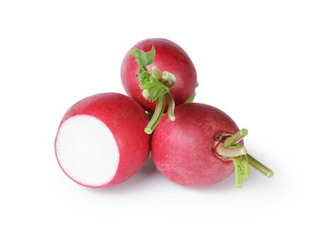 heap of ripe radishes, isolated on white backgroundの写真素材