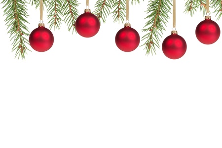 christmas tree with red balls, with white copy spaceの写真素材