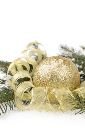 christmas tree twig with ball composition, with white copy spaceの写真素材