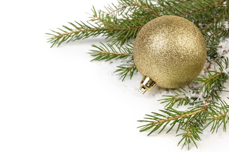 christmas tree twig with balls composition, with white copy spaceの写真素材
