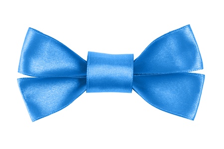 blue festive bow made from ribbon, isolated on whiteの写真素材