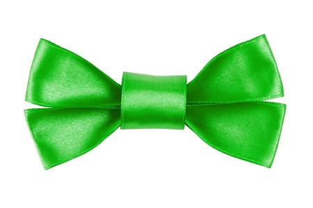 green festive bow made from ribbon, isolated on whiteの写真素材