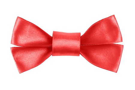 red festive bow made from ribbon, isolated on whiteの写真素材