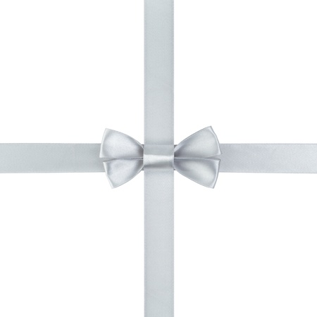 silver ribbon bow composition, isolated on whiteの写真素材