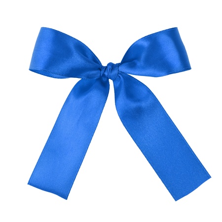 blue festive tied bow made from ribbon, isolated on whiteの写真素材