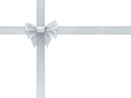 silver ribbon bow composition, isolated on whiteの写真素材