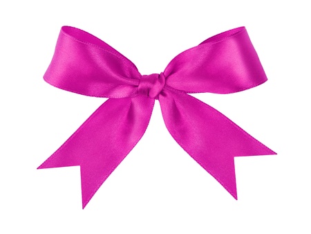 purple festive tied bow made from ribbon, isolated on whiteの写真素材