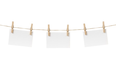 paper cards hanging on the rope, isolatedの写真素材