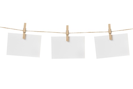 paper cards hanging on the rope, isolatedの写真素材