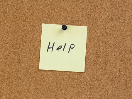 help reminder note on cork board, handwrittenの写真素材