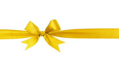 handmade yellow ribbon bow horizontal border, isolatedの写真素材
