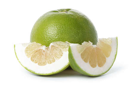 ripe green sweetie fruit with slices, isolated on white
