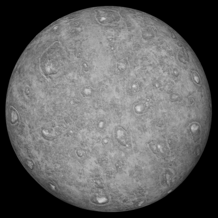 abstract grey planet or satellite look like moon, isolated on blackの写真素材