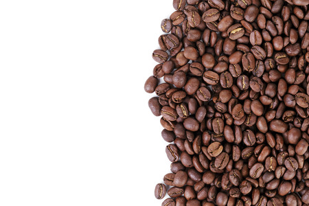 freshly roasted coffee beans border, white background