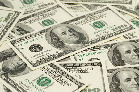 lots of one hundred dollar banknotes, money backgroundの写真素材