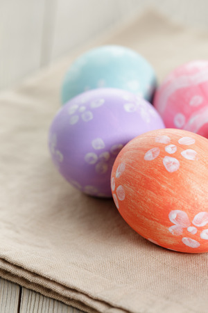 easter eggs with flowers, handmade painted eggsの写真素材