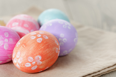 easter eggs with flowers, handmade painted eggsの写真素材