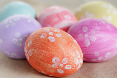 easter eggs with flowers, handmade painted eggsの写真素材