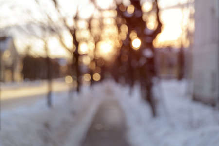 sidewalk in town blurred photoの写真素材