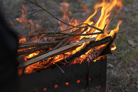 charcoal preparation for bbq in mangalの写真素材