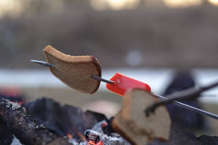 bread roasted on skewerの写真素材
