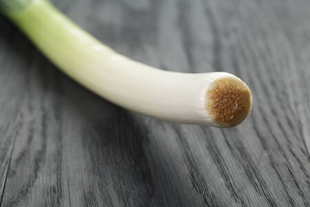 fresh organic leek on vintage oak tableの写真素材