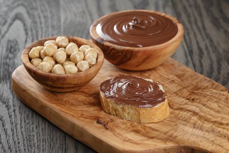 baguette with chocolate spread with nutsの写真素材