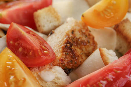 caesar salad with chicken closeup, mediterranean foodの写真素材