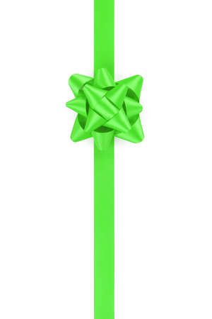 green ribbon with gift bow isolated on white backgroundの写真素材