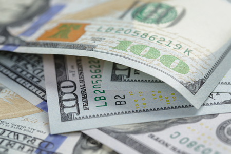 one hundred dollar bills macro photo, selective focusの写真素材
