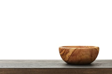 empty wood bowl on table, border composition