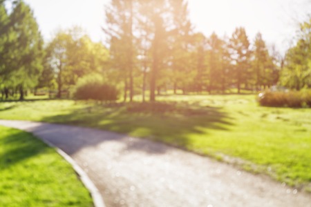 blurred background of small town in spring, real optical bokehの写真素材