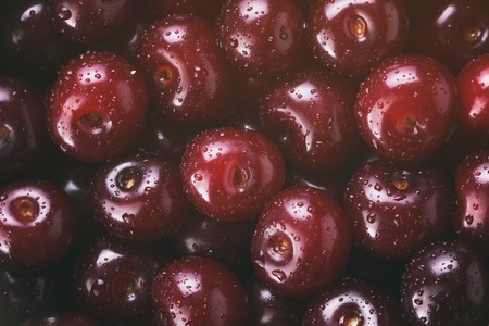 fresh cherries top view background, vintage tonedの写真素材