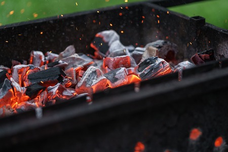 charcoal preparing for making bbq in mangal, shallow focus