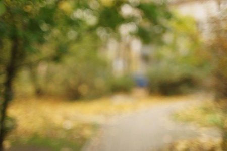 blurred background of alley in autumn park, real lens bokehの写真素材