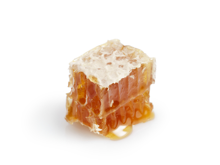 small piece of honeycomb isolated on white backgroundの写真素材